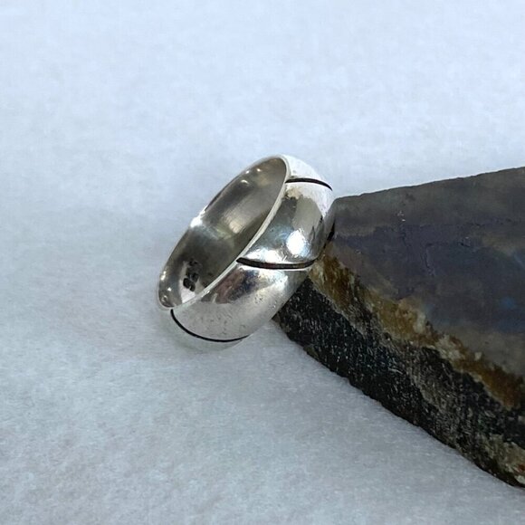 Sterling Silver 925 Mexico Horizontal Textured 6.5MM Rounded Band Ring Sz 7.5 - Picture 7 of 16